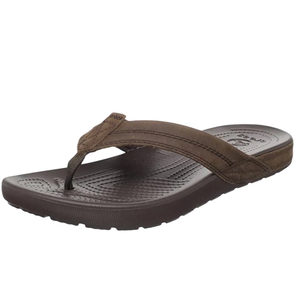 Crocs Santa Cruz Yukon Mesa Leather Flip Flop Sandals Brown Men's Size 9